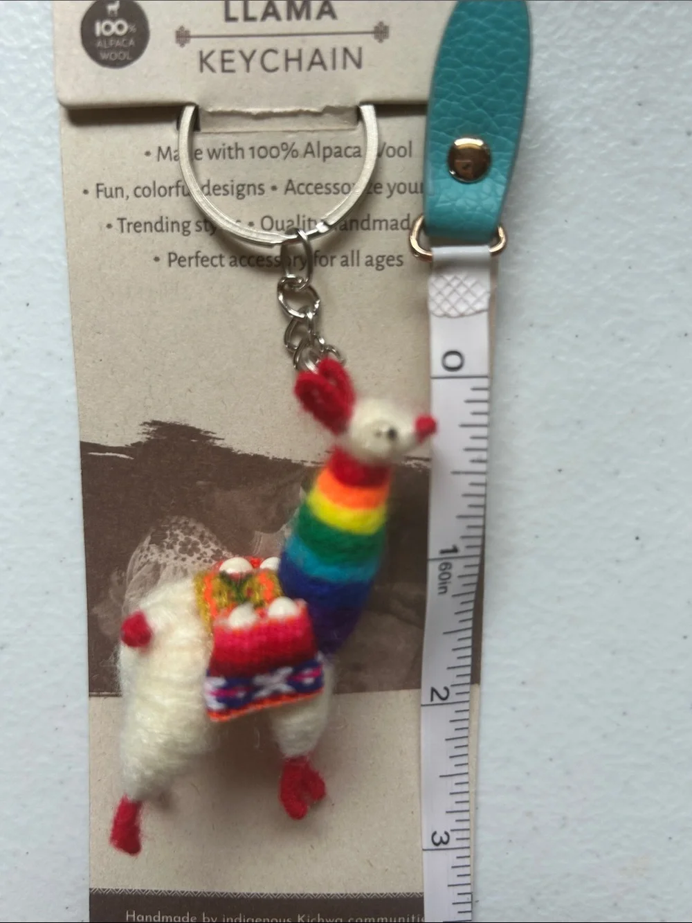 Terra Llama Keychain with Rainbow Saddle